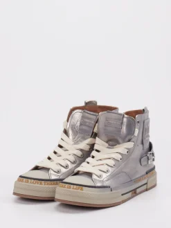 – High-Top Sneaker aus Metallicleder-Rebecca White Hot