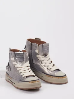 – High-Top Sneaker aus Metallicleder-Rebecca White Hot