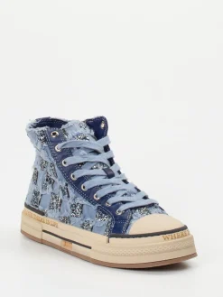 – High-Top Sneaker aus Denim-Textil-Rebecca White Hot