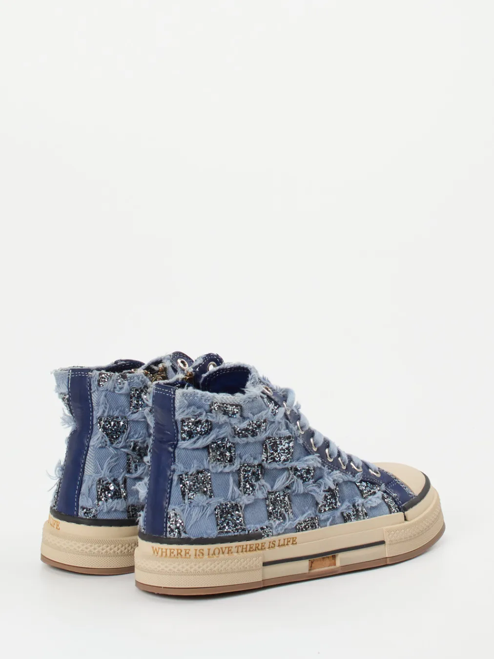 – High-Top Sneaker aus Denim-Textil-Rebecca White Hot
