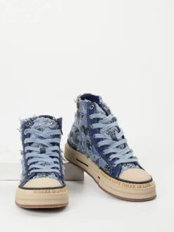 – High-Top Sneaker aus Denim-Textil-Rebecca White Hot