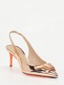 – Slingpumps aus Metallicleder in Roségold-Santoni Discount