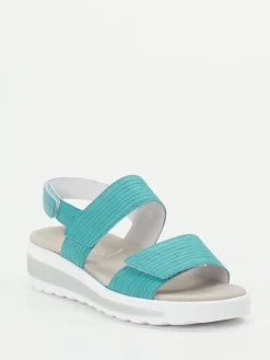 – Komfortsandale aus geprägtem Leder türkis-Semler Online