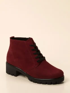 – Schnür-Boots aus Veloursleder bordeauxrot-Semler Outlet