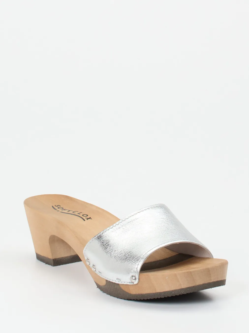 – Clogs aus Metallicleder mit Holzsohle-Softclox Outlet