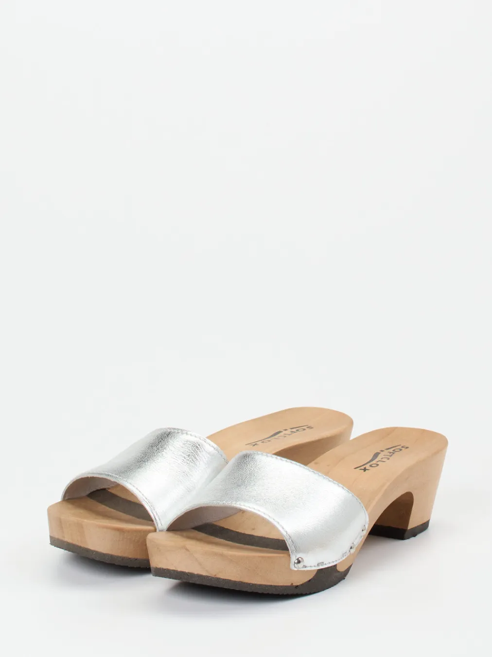 – Clogs aus Metallicleder mit Holzsohle-Softclox Outlet