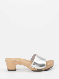 – Clogs aus Metallicleder mit Holzsohle-Softclox Outlet