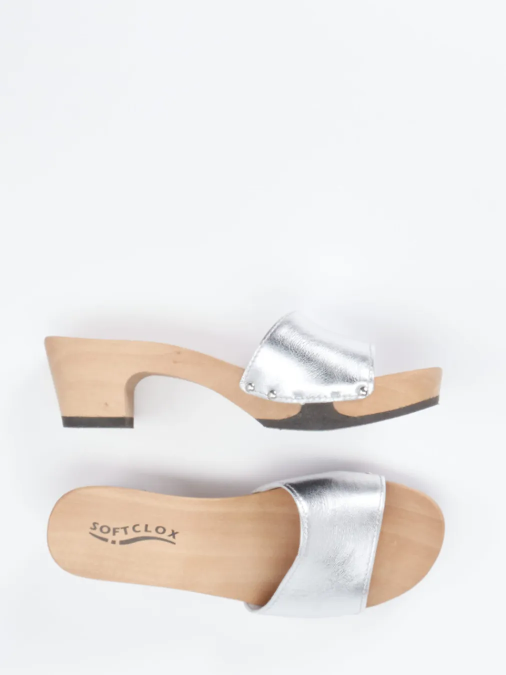 – Clogs aus Metallicleder mit Holzsohle-Softclox Outlet
