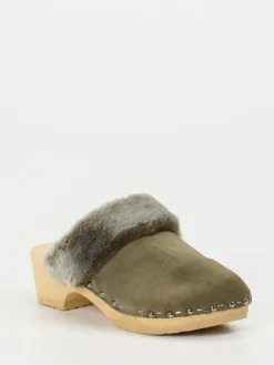 – Clogs aus Veloursleder mit Lammfell-Softclox Clearance