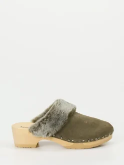– Clogs aus Veloursleder mit Lammfell-Softclox Clearance