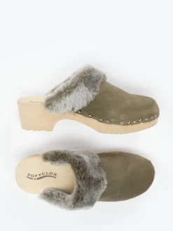 – Clogs aus Veloursleder mit Lammfell-Softclox Clearance