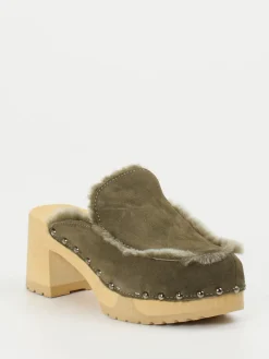 – Clogs aus Veloursleder oliv gefüttert-Softclox Discount