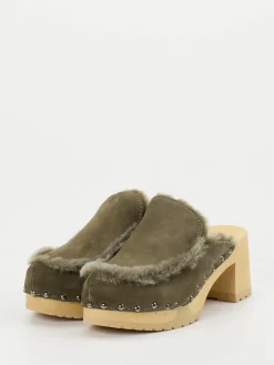 – Clogs aus Veloursleder oliv gefüttert-Softclox Discount
