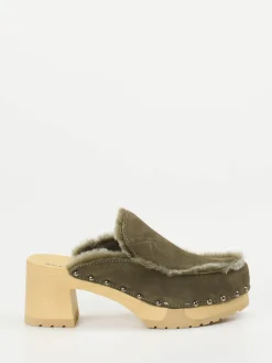– Clogs aus Veloursleder oliv gefüttert-Softclox Discount