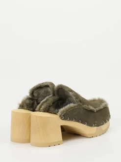 – Clogs aus Veloursleder oliv gefüttert-Softclox Discount