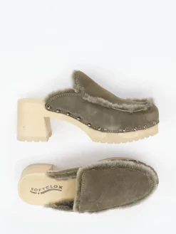 – Clogs aus Veloursleder oliv gefüttert-Softclox Discount