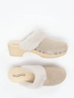 – Clogs aus Veloursleder mit Lammfellrand-Softclox Best