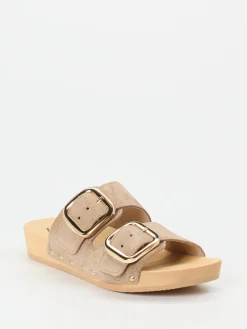 – Pantoletten aus Veloursleder beige-Softclox