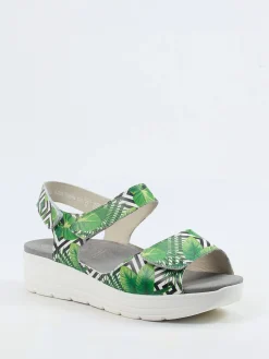 – Komfortsandale aus geprägtem Leder grün-Solidus Discount