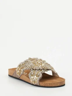 – Pantoletten aus Metallicleder mit Korkfußbett-Strategia Online