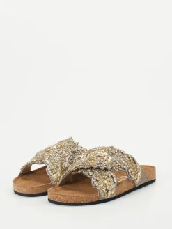 – Pantoletten aus Metallicleder mit Korkfußbett-Strategia Online