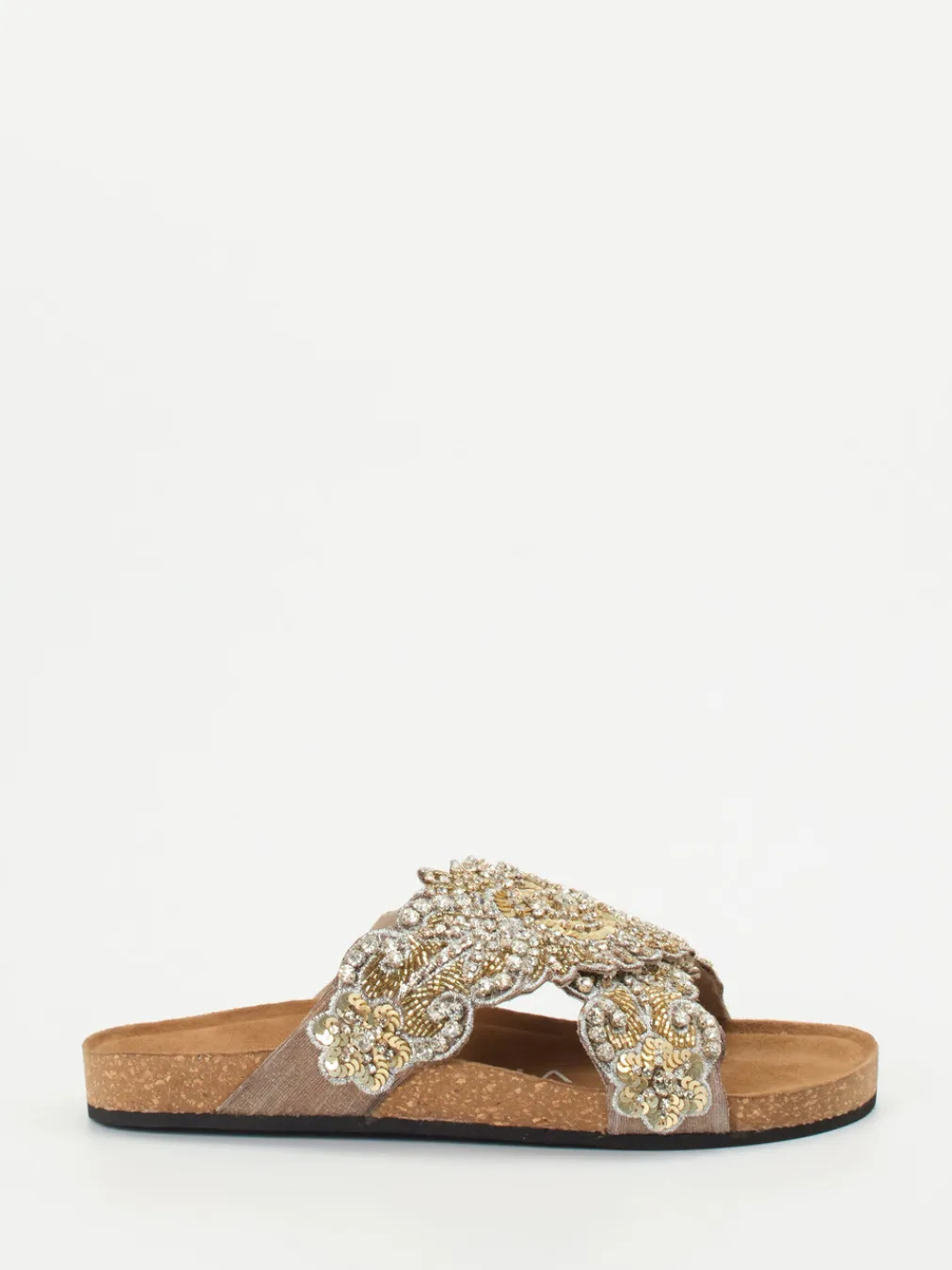 – Pantoletten aus Metallicleder mit Korkfußbett-Strategia Online