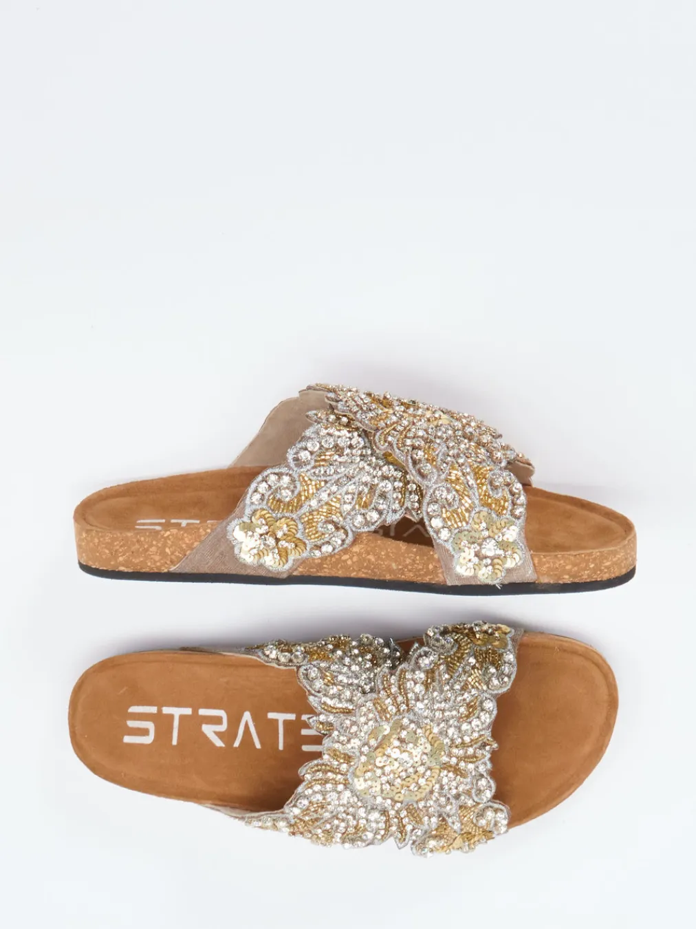 – Pantoletten aus Metallicleder mit Korkfußbett-Strategia Online