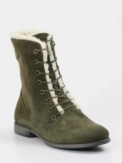 – Stiefeletten aus Veloursleder oliv-Think Hot