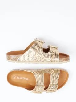 – Zweiriemer-Pantolette aus Metallic-Synthetik goldfarben-Verbenas Online