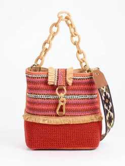 – Bucket Bag aus Baumwolle mit Raffia-Details-Viamailbag Hot