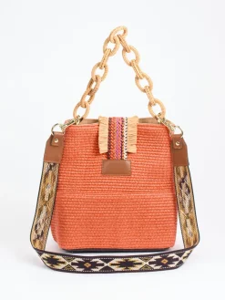 – Bucket Bag aus Baumwolle mit Raffia-Details-Viamailbag Hot