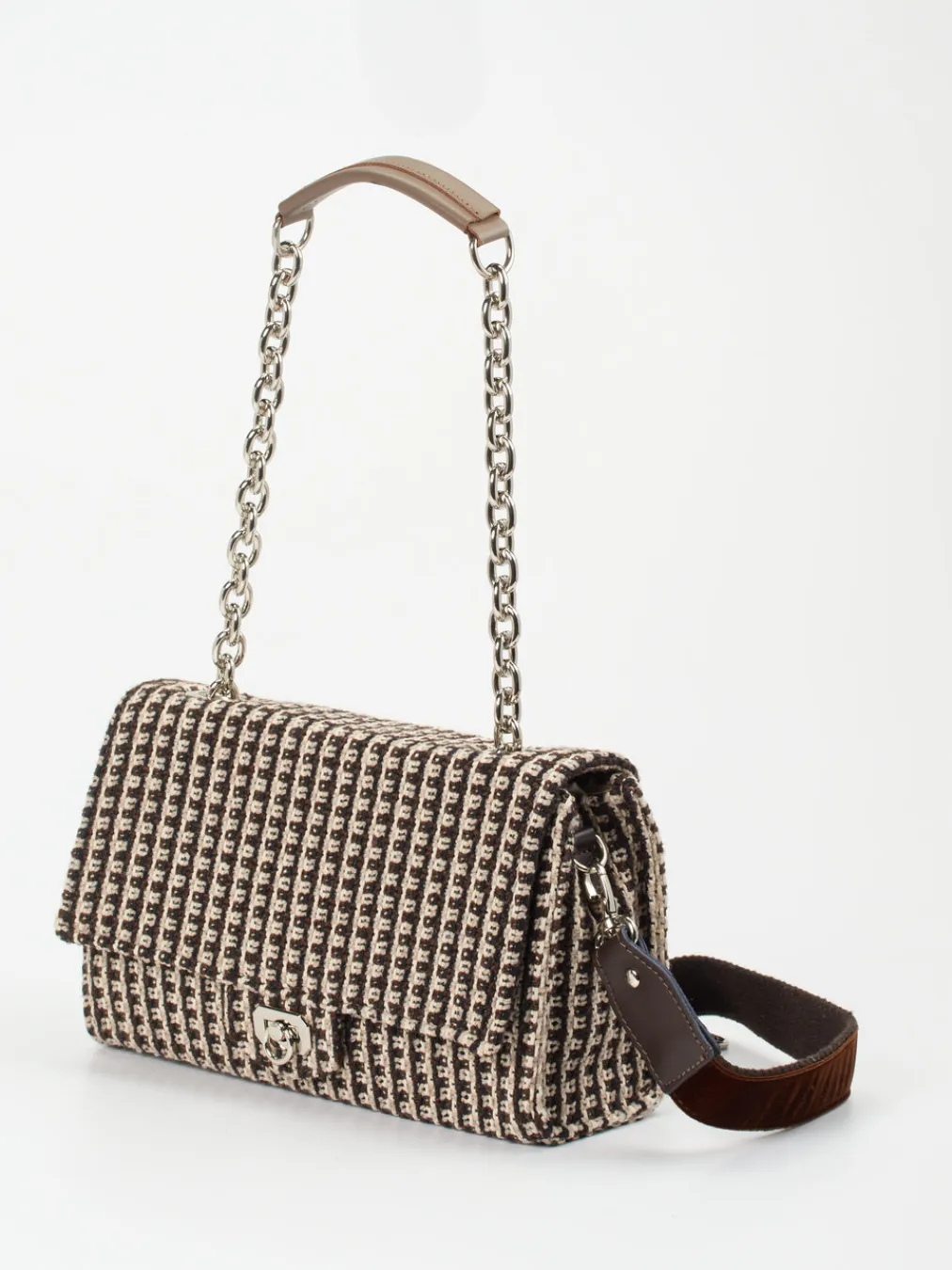 – Schultertasche aus Bouclé-Textil Dunkelbraun-Viamailbag Discount