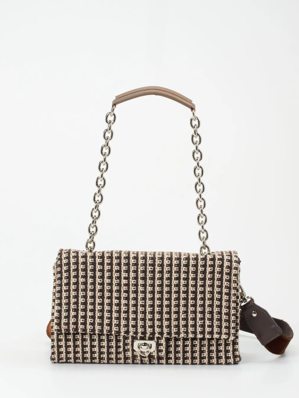 – Schultertasche aus Bouclé-Textil Dunkelbraun-Viamailbag Discount