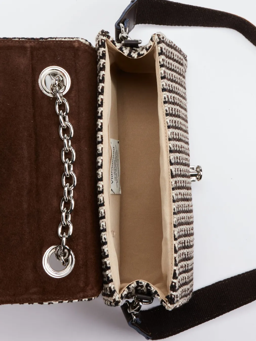 – Schultertasche aus Bouclé-Textil Dunkelbraun-Viamailbag Discount