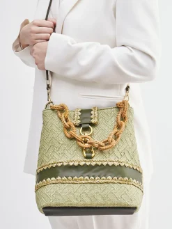 – Schultertasche aus Textil mit Bastdetails-Viamailbag New