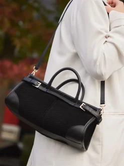 – Top Handle Bag aus Textil und Leder Schwarz-Viamailbag Hot