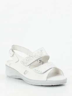 – Komfortsandale aus geprägtem Leder Offwhite-Waldläufer New