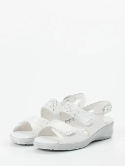 – Komfortsandale aus geprägtem Leder Offwhite-Waldläufer New