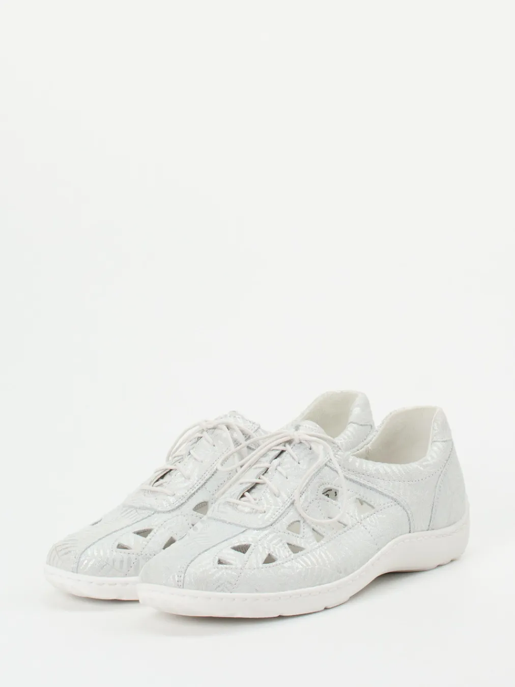 – Komfort-Schnürschuh aus geprägtem Leder hellgrau-Waldläufer Clearance