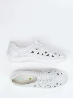 – Komfort-Schnürschuh aus geprägtem Leder hellgrau-Waldläufer Clearance